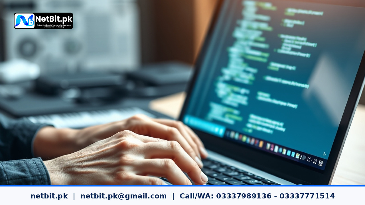 Developer working on AI agent configurations in an office setting | NetBit Software House and Technology | netbit.pk