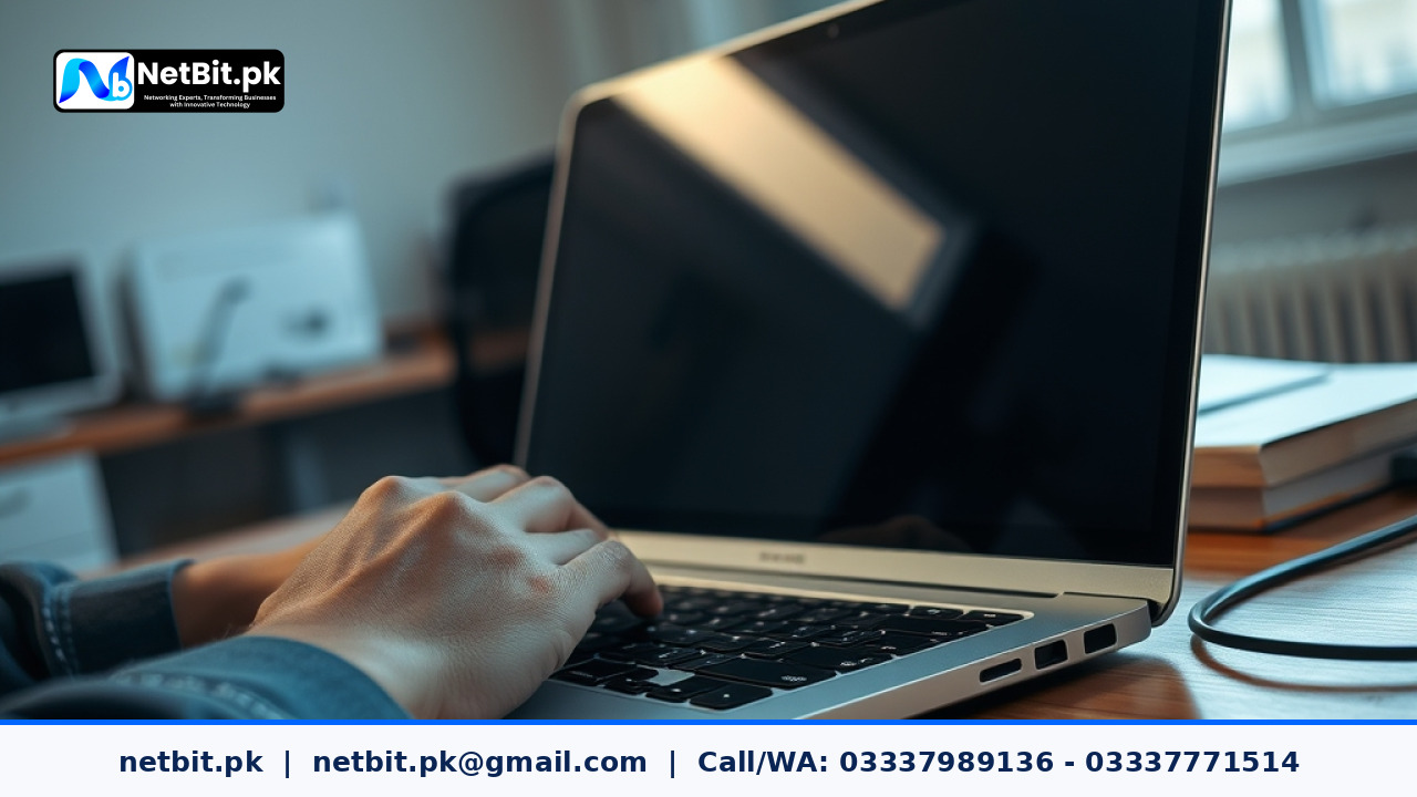 Business professional working on an office automation system using a laptop | NetBit Software House and Technology | netbit.pk