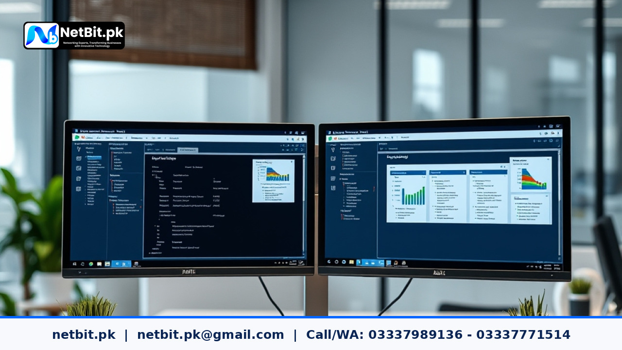 A professional office desk setup showing automated document management on a computer screen