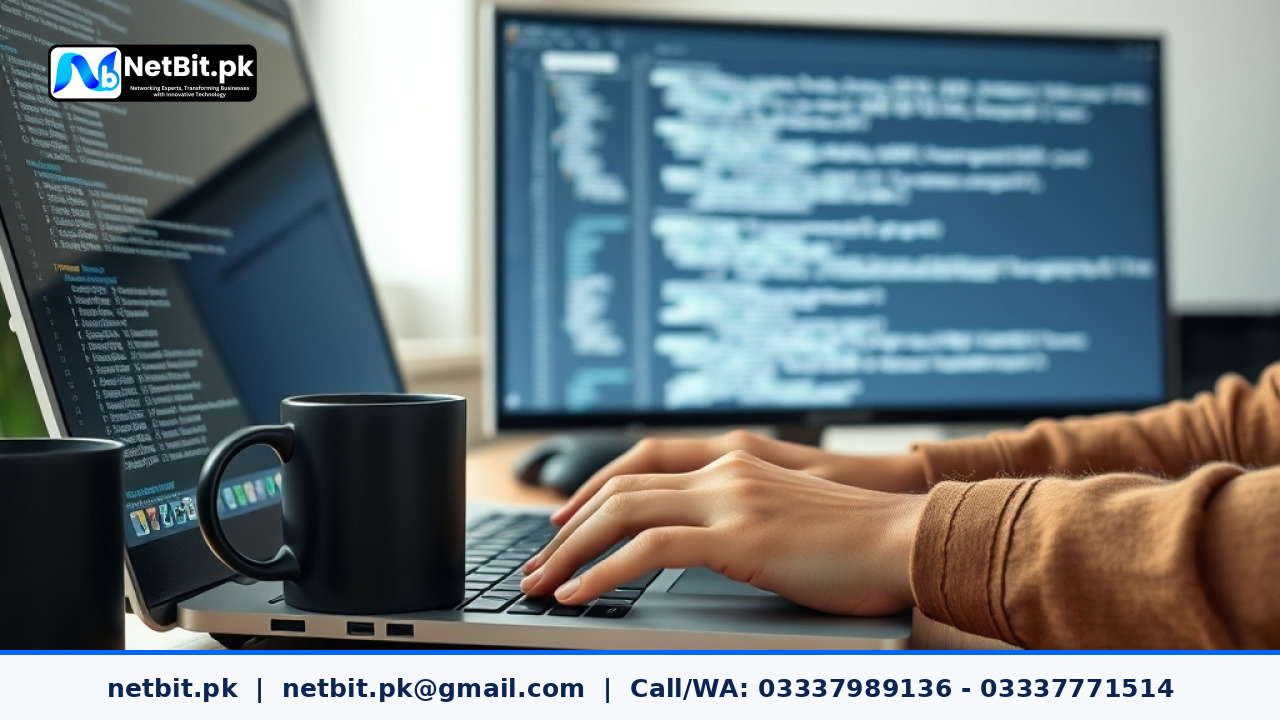 Professional developer configuring API rate limits on dual monitors in an office setting