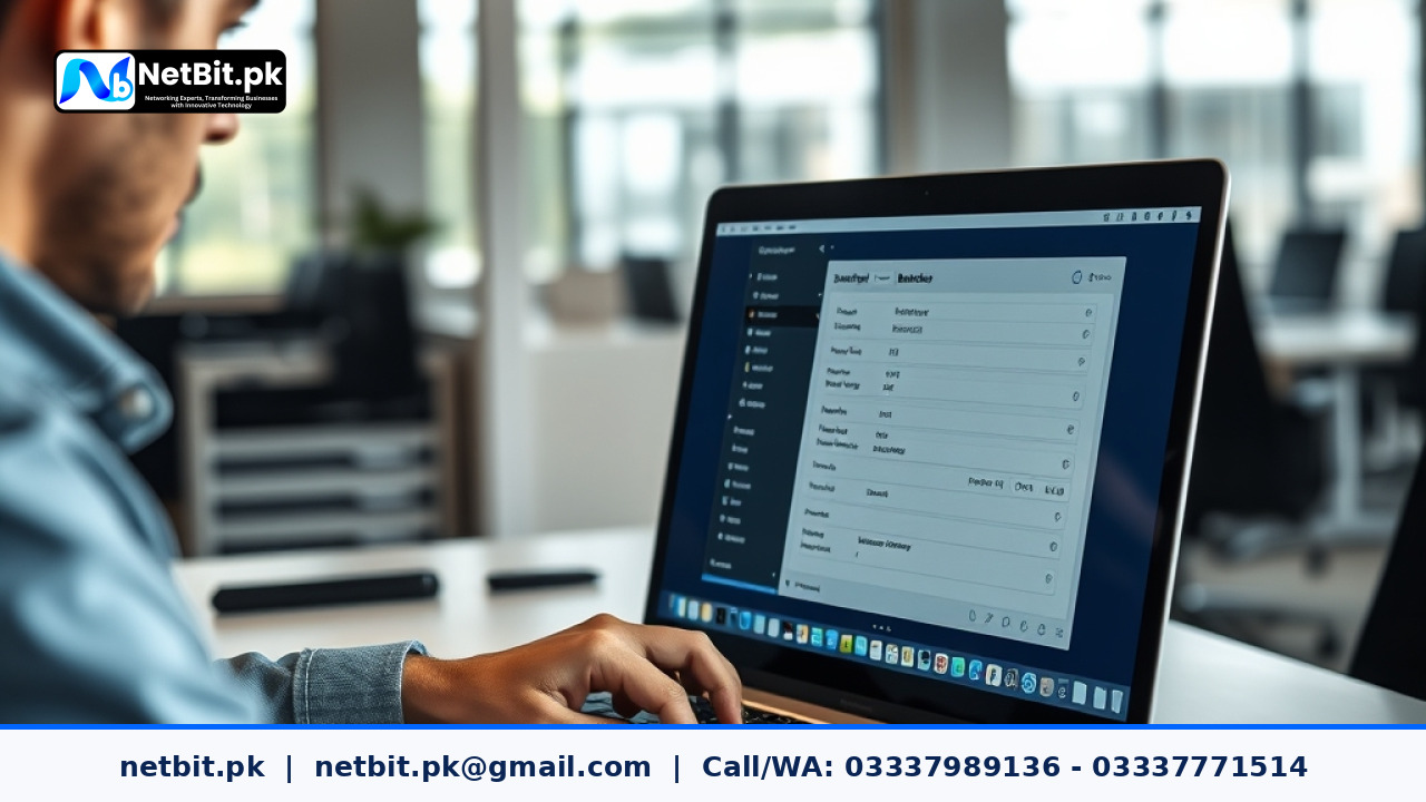 Close-up of technician hands managing server backups in a modern office network setup | NetBit Software House and Technology | netbit.pk