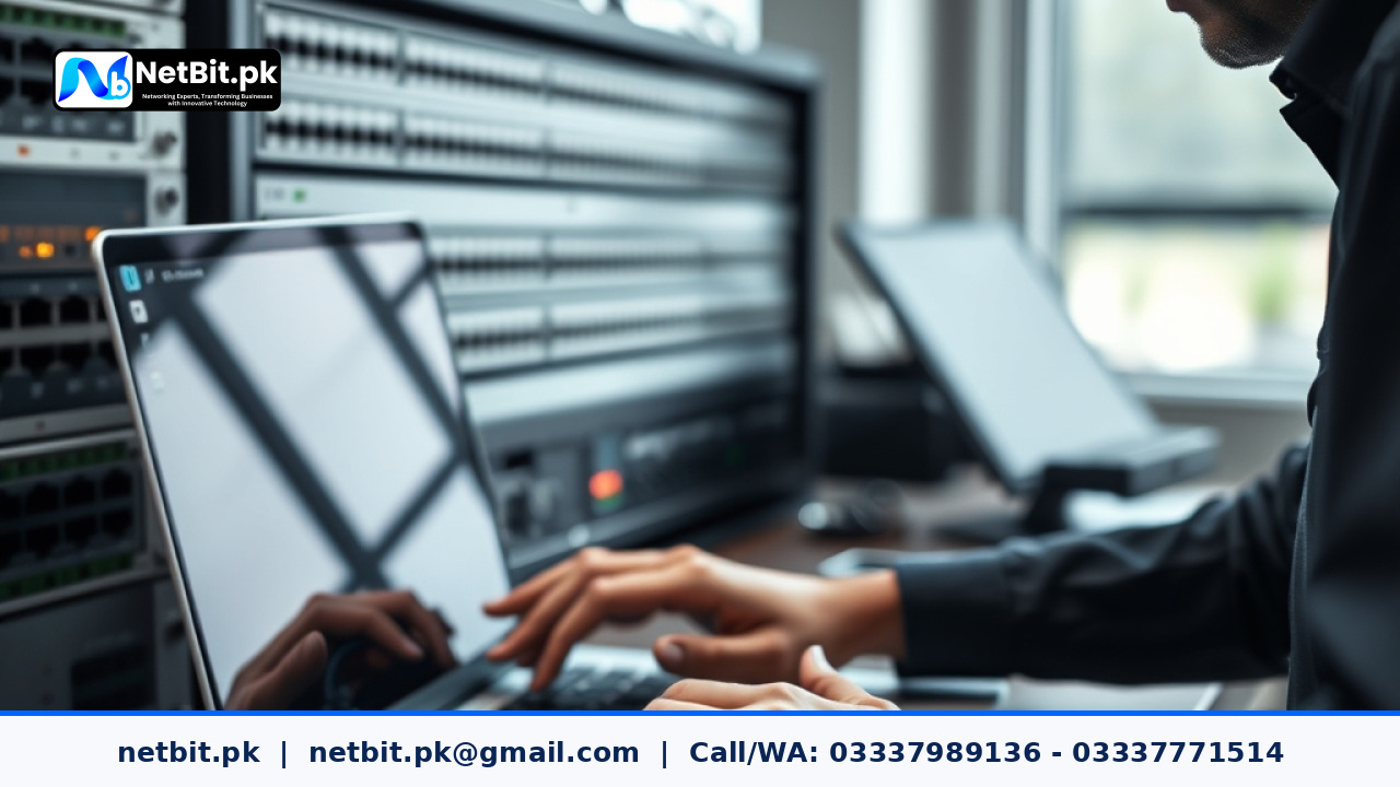 IT technician testing security camera audio settings on a monitor | NetBit Software House and Technology | netbit.pk
