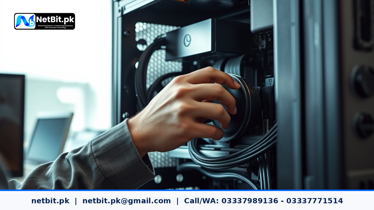 Close-up of a computer motherboard during diagnostic maintenance and firmware inspection | NetBit Software House and Technology | netbit.pk