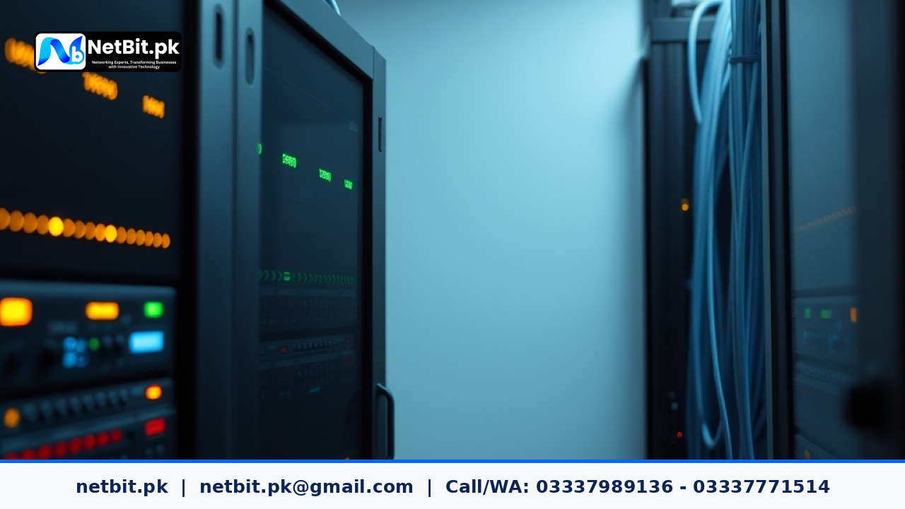 Modern server room with professional networking equipment and automated management systems