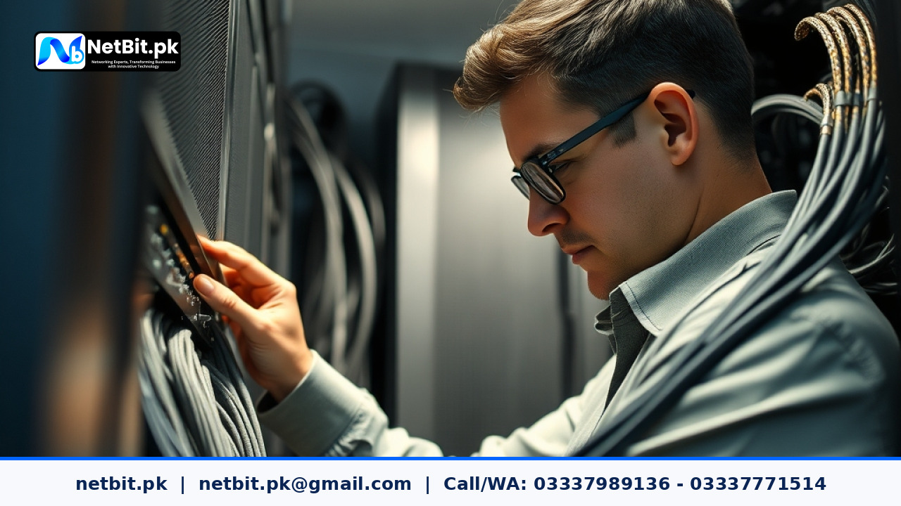 Server rack setup and network maintenance in a professional office