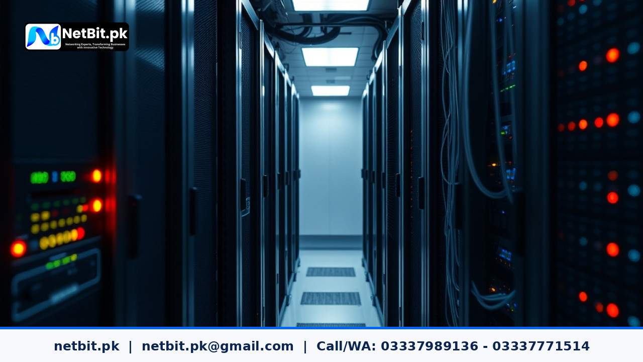 A clean and modern data center server rack with subtle lighting, representing professional server management and security updates.