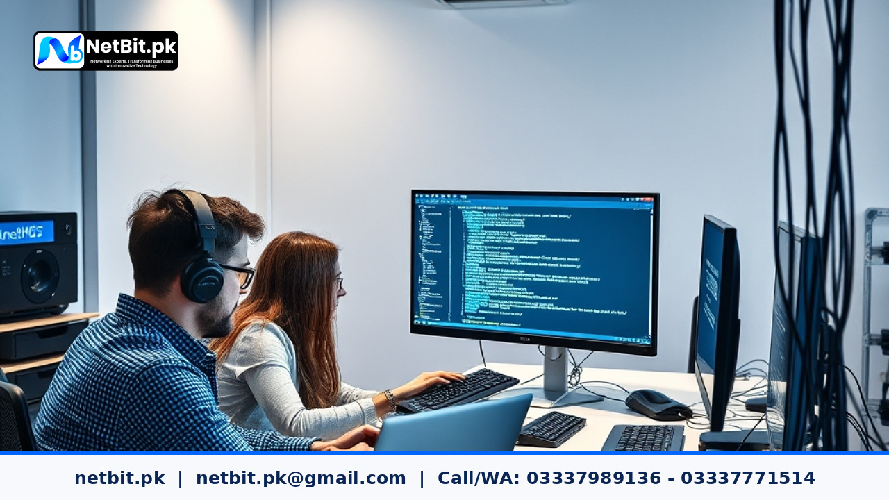 Professional software developers working on automated deployment pipelines in a modern technology office