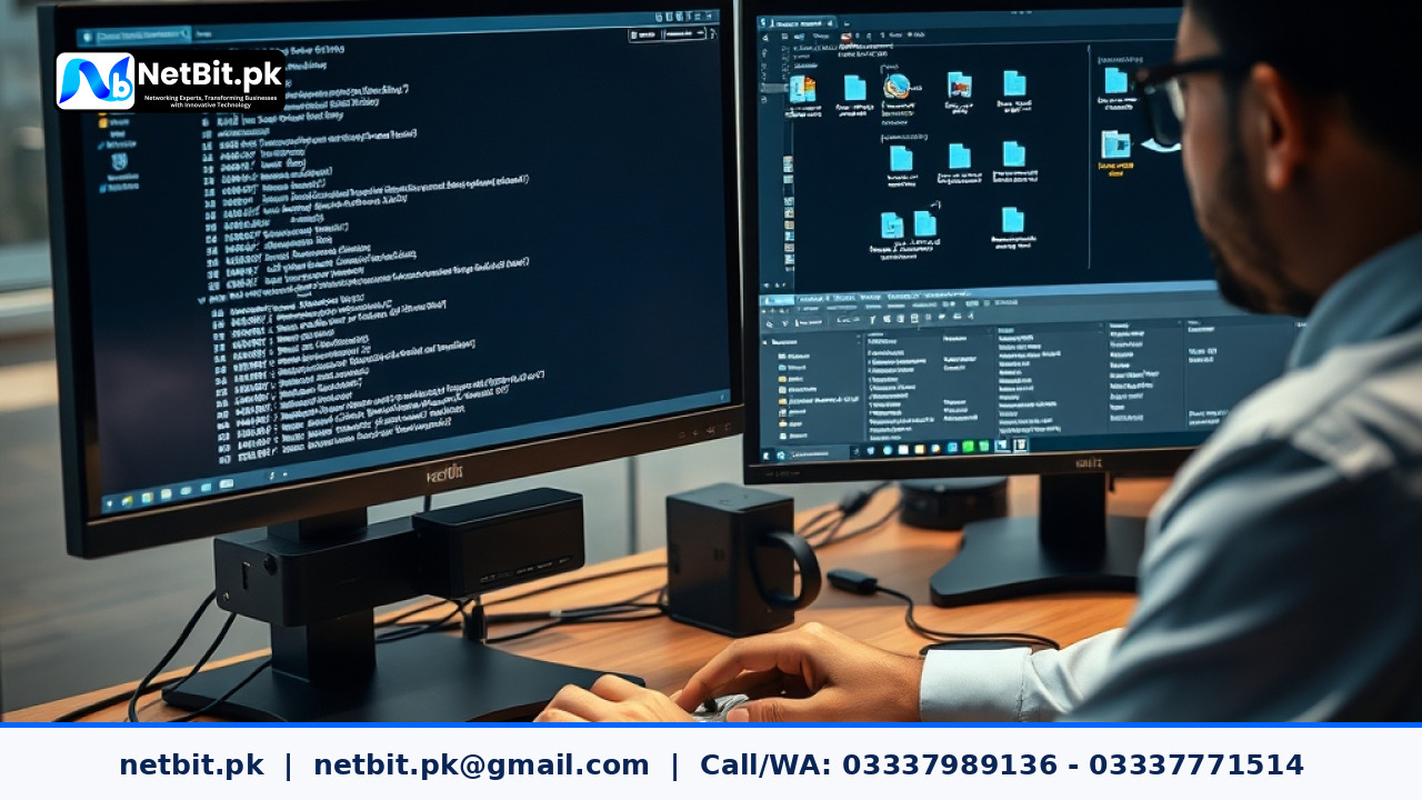 A professional IT engineer carefully configuring server directory paths and deployment configurations on a computer screen in a clean office setting.