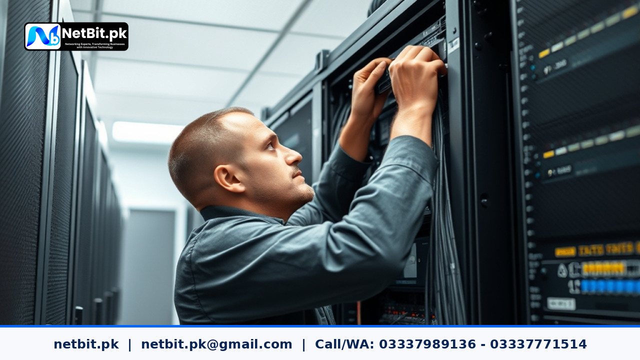 Enterprise server rack installation and maintenance by NetBit engineers | NetBit Software House and Technology | netbit.pk