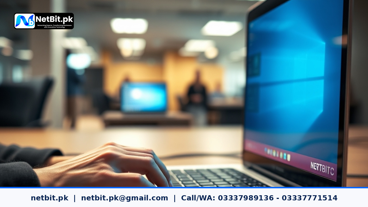 Web developer writing clean code on a laptop screen in a modern office setup | NetBit Software House and Technology | netbit.pk