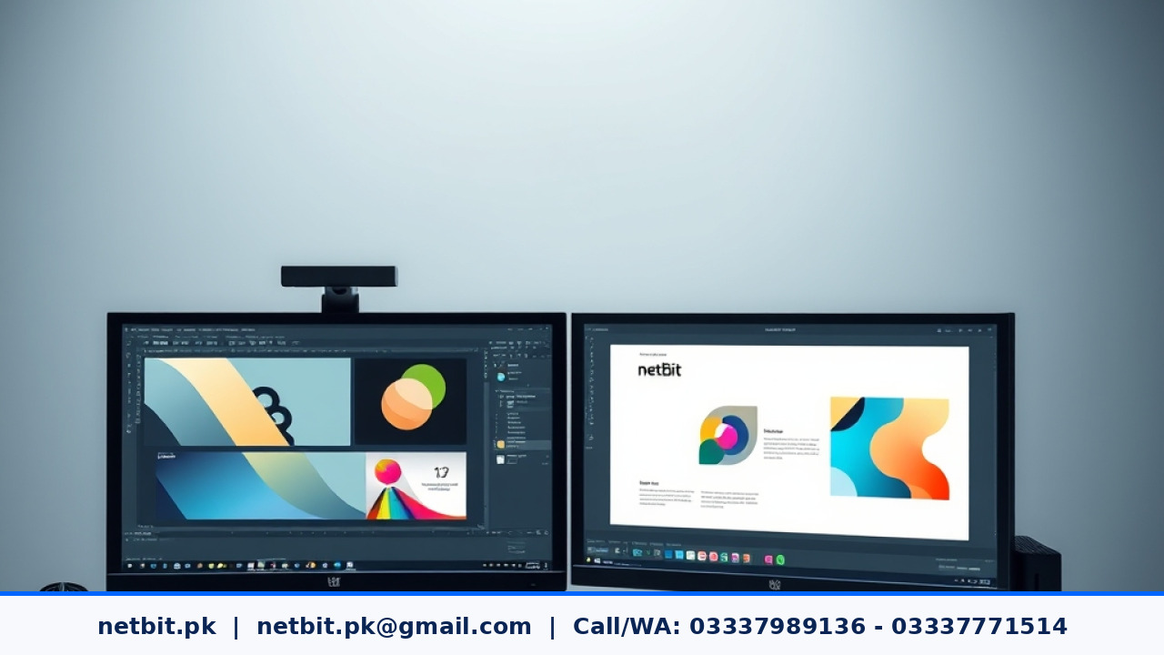 Professional designer working on vector graphics and digital branding assets on a modern computer screen