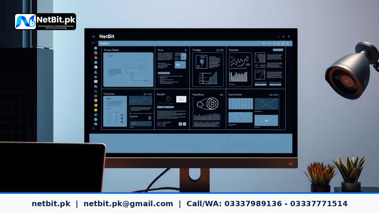 Clean workspace showing web design wireframes on a computer monitor and mobile phone