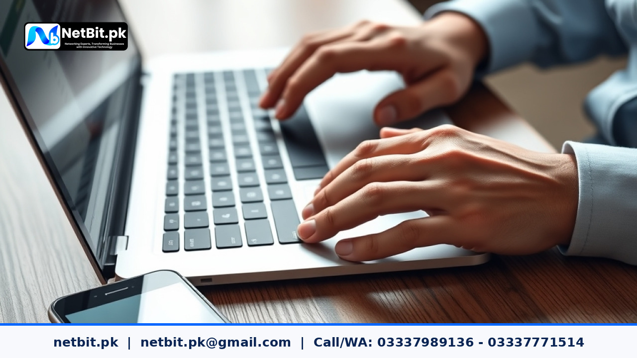 Web developer working on responsive application code on laptop in modern office | NetBit Software House and Technology | netbit.pk